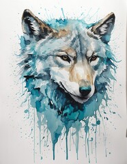 abstract watercolor painitng of wolf head