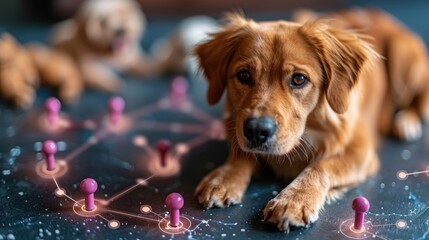 "Puppy's Playful Moments Amidst a Cosmic Star Map"