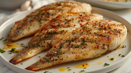 "Serene Culinary Delight: Grilled Fish Fillets with Herbs and Spices"