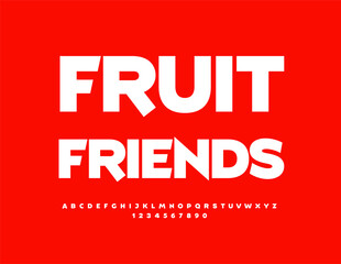 Vector cute concept Fruit Friends with simple White Font. Trendy set of Alphabet Letters and Numbers.