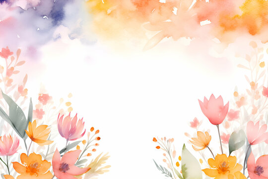 Watercolor floral background. Hand drawn spring flowers.  illustration.