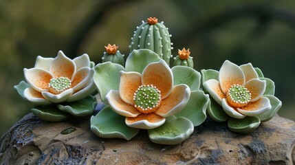 "Enchanted Blooms: A Symphony of Succulent Flowers and Cacti"