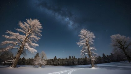 A-Starry-Winter-Night-With-Snow-Covered-Trees-And- 2