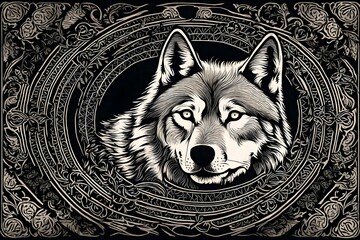 wolf black and white - obrazy, fototapety, plakaty