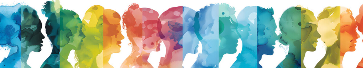 Colorful silhoutte of diverse faces, diversity, equity and inclusion 