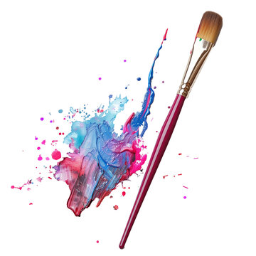 Creative brush strokes and splashes with a paintbrush on white