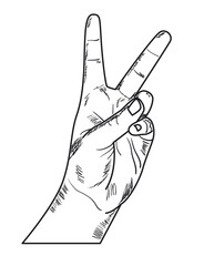 Fingers folded in victory gesture, vector sketch illustration