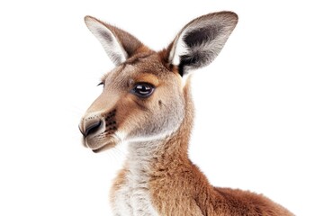 Fototapeta premium Australian Red Kangaroo. Adorable Baby Roo with Brown Fur and Long Ears Hopping on White Background