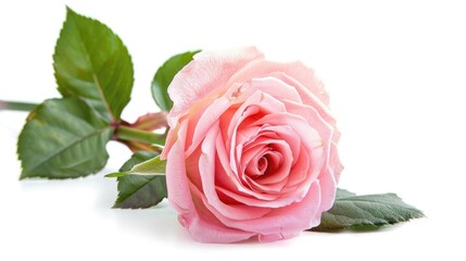 Beautiful Single Pink Rose. Isolated on White Background for Celebration Cards, Flower Arrangement and Botany Design