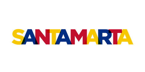 Santa Marta in the Colombia emblem. The design features a geometric style, vector illustration with bold typography in a modern font. The graphic slogan lettering.