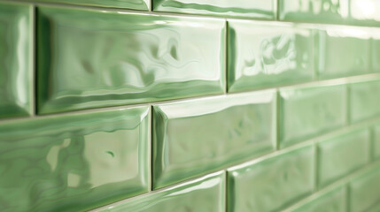 Green tile on wall (kitchen or bathroom design). Metro style tiles (brick shape)