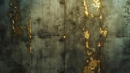 Old concrete wall with golden elements. - obrazy, fototapety, plakaty