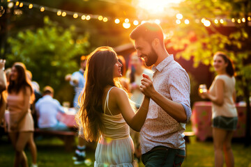 Couple dancing at a summer garden party - 776357165