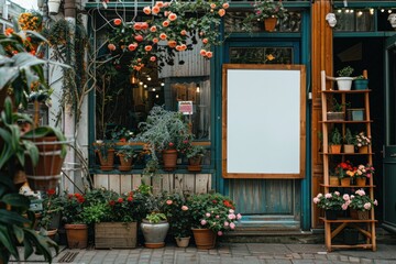 street outdoor flower shop with blank pillboard