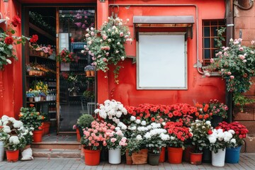 street outdoor flower shop with blank pillboard