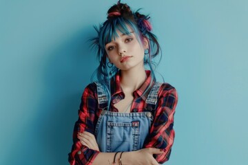 Hipster girl who has her own alternative, rock and roll style isolated on solid color background. ai generative