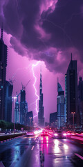 lightning in city at night