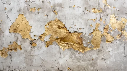 Selbstklebende Fototapeten Old concrete wall with golden elements. © MiaStendal