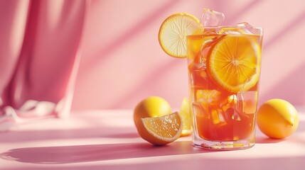 3D Blender model of cute iced tea with lemon wedges bright minimal style