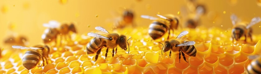 Naklejka premium 3D illustration of a cute beehive with buzzing bees minimal style