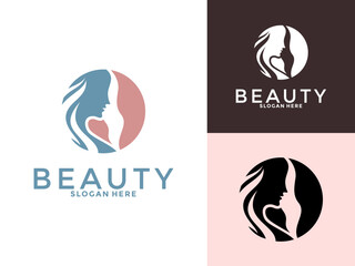 Woman Face Beautiful logo design vector illustration. creative abstract concept Beauty logo design template