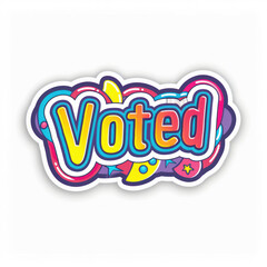  "Voted" sticker design with vibrant, funky typography