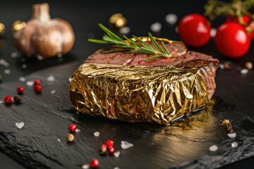 Gourmet Gold Leaf-Covered Steak with Herbs and Spices