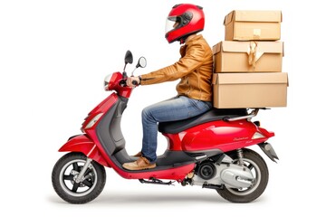 Delivery scooter delivering parcels Isolated on white background