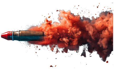 Red Bullet Exploding With Smoke. Transparent Background PNG - obrazy, fototapety, plakaty
