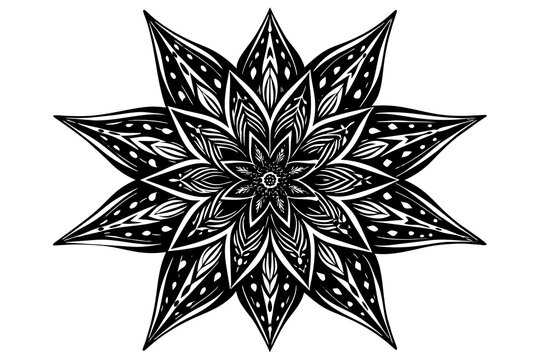 black and white mandala design on white clip art preview
