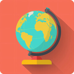 a flat logo of a globe, globe, earth, world, map, planet, geography, sphere, school, global, education, object, travel, continent, cartography, america, ocean, vector, asia, ball, terrestrial