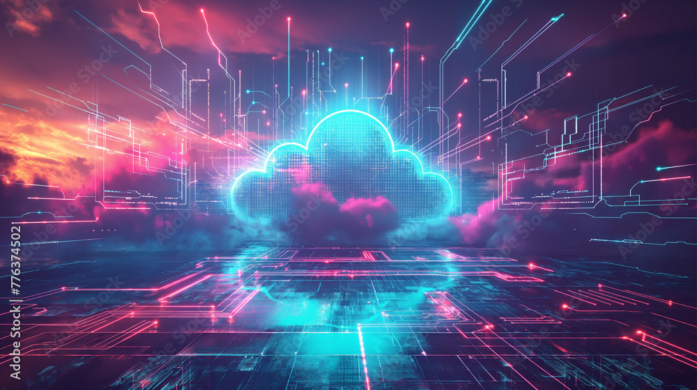 Wall mural cloud computing service management. digital technology background