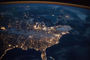 Continental Glow: Nighttime View of North America from the Embrace of Space - obrazy, fototapety, plakaty