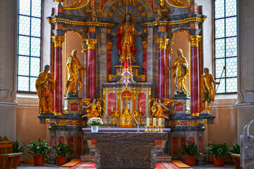 Innenansicht der Pfarrkirche St. Pankratius in Mudau im Neckar-Odenwald-Kreis - obrazy, fototapety, plakaty