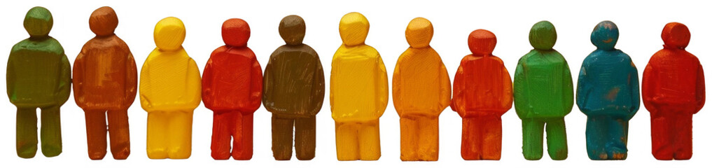 Toy People Group Standing Together. Transparent Background PNG - obrazy, fototapety, plakaty