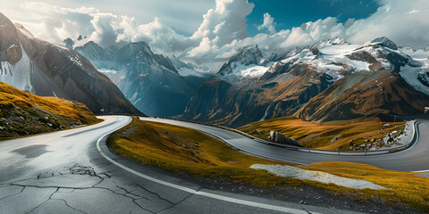 Asphalt road in the mountains nature travel concept
 - obrazy, fototapety, plakaty