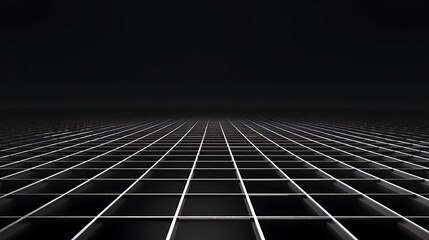 3d abstract black and white background. Retrowave retro way 80s 90s futuristic videogame sci-fi grey laser neon grid surface. Wireframe in dark space isolated black landscape. Disco music template