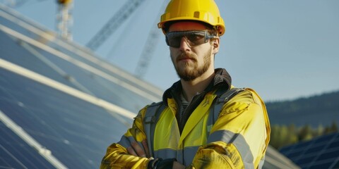engineer next to a solar panel Generative AI