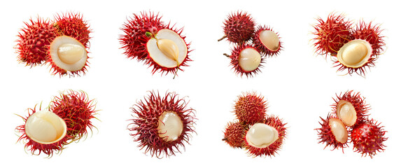 Rambutan array from hairy to peeled, a visual guide to enjoying this exotic and juicy tropical...
