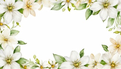 Fototapeta na wymiar Enhance your message with our watercolor floral frame mockup. Delicate white flowers surround the empty space, awaiting your text or photo