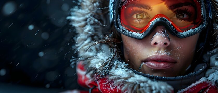 Woman in apres ski attire partying on black background. Concept Ski Attire, Après Ski, Party, Black Background, Winter Fashion