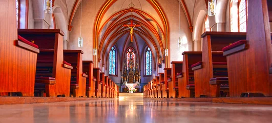 Foto op Plexiglas Innenansicht der katholische Pfarrkirche Herz Jesu in Kirchzell, Landkreis Miltenberg (Bayern) © Ilhan Balta