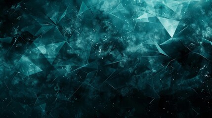 Deep teal geometric abstract with polygonal fragments and cosmic dust texture. Conceptual design for wallpaper, poster and background. - obrazy, fototapety, plakaty