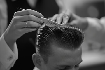 Hairdresser cuts a man's hair in a barbershop