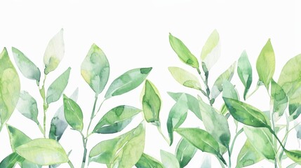 Assorted green leaves watercolor illustration. Artistic botanical design isolated on white background. Fresh and organic leaf illustration perfect for eco-conscious design themes - obrazy, fototapety, plakaty