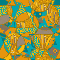 Abstract seamless pattern with circles textures. Vector doodle print in colors on bright background. In the style of Klimt - 776385380