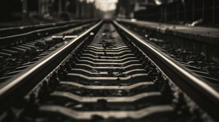 Black and white old railway track, dark atmosphere