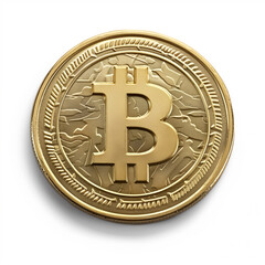 Golden bitcoin isolated on white background