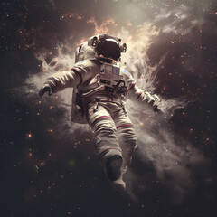 Fototapeta premium lone astronaut in open space, abstract art