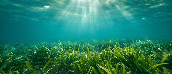 Fototapeta na wymiar Celebrating World Seagrass Day with Stunning Underwater Photography Emphasizing Marine Life Conservation. Concept Underwater Photography, World Seagrass Day, Marine Life Conservation